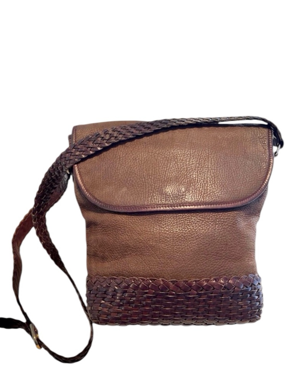Vintage Leather Brown Boho Talbots Crossbody, Basketweave Bag/Purse